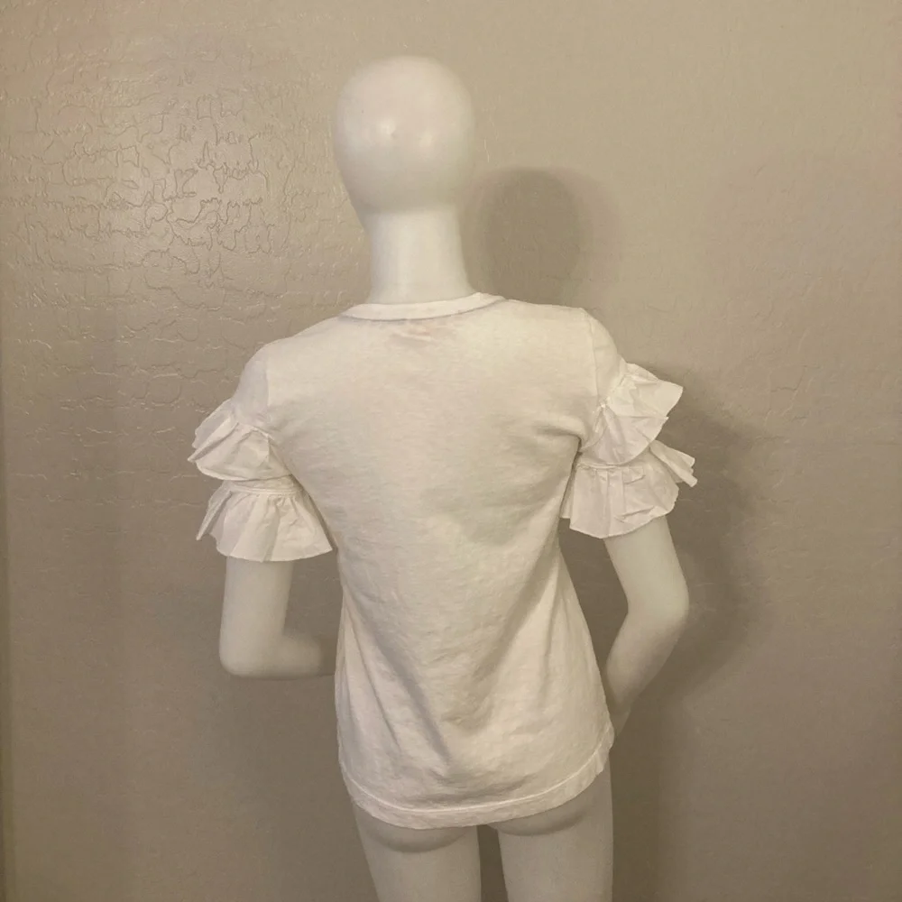 Tory Burch White Lenox Ruffled Top Small